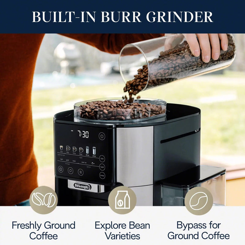  De'Longhi TrueBrew Drip Coffee Maker, Built in Grinder, Single  Serve, 8 oz to 24 oz, Hot or Iced Coffee, Stainless, CAM51025MB, 15D x  13.7W x 15.8H: Home & Kitchen